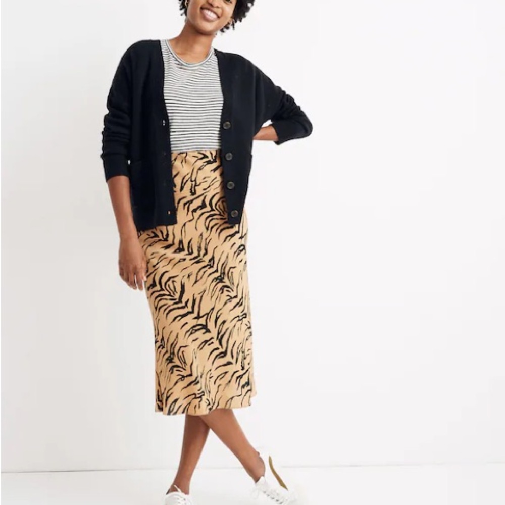 Madewell Tiger Print Silk Midi Skirt